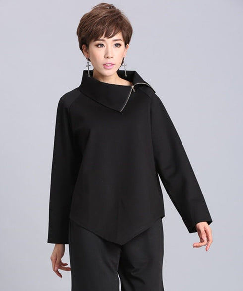 Asymmetric Zip Collar Top